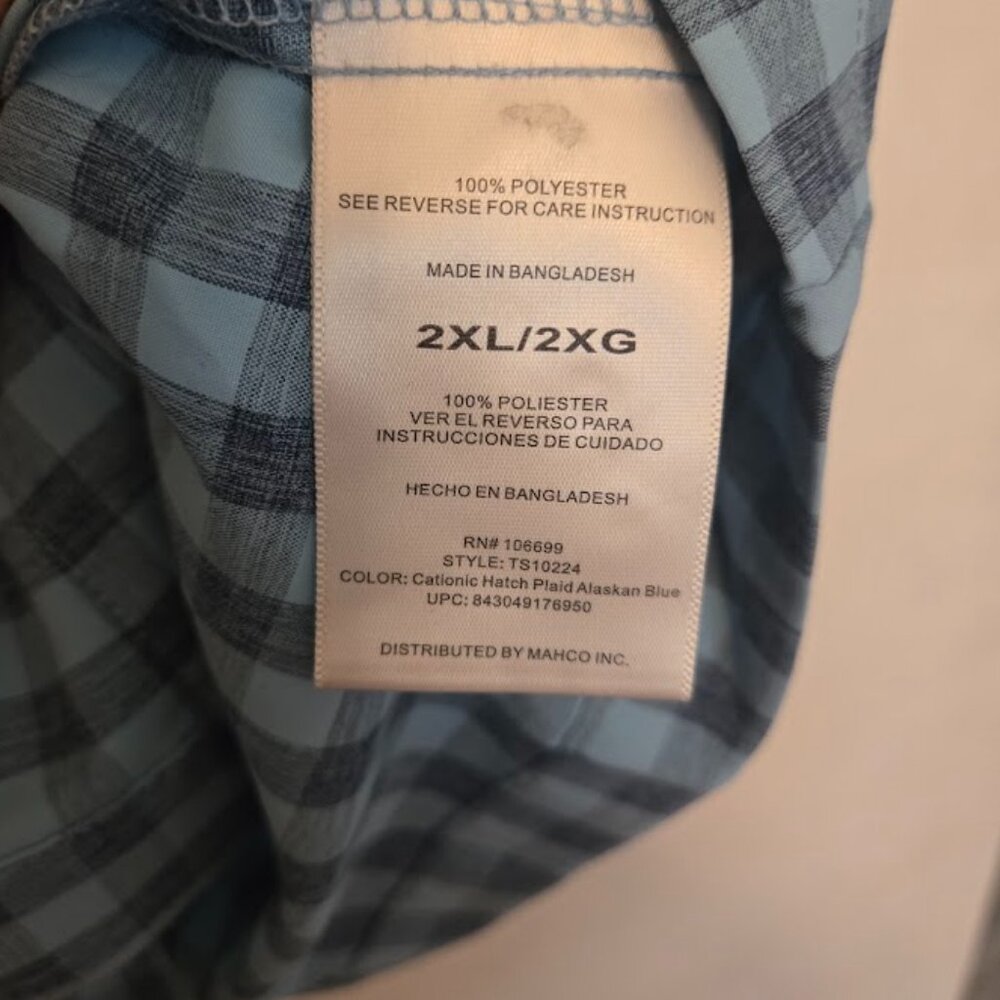 Habit men's sunblock L/S blue checked shirt Size 2XL - Picture 7 of 8
